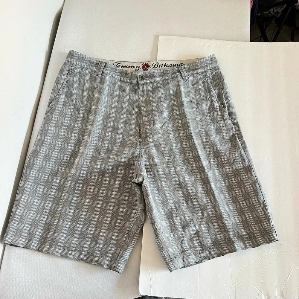 Tommy Bahama Size 36 Linen Silk Blend Shorts Blue Multi Plaid